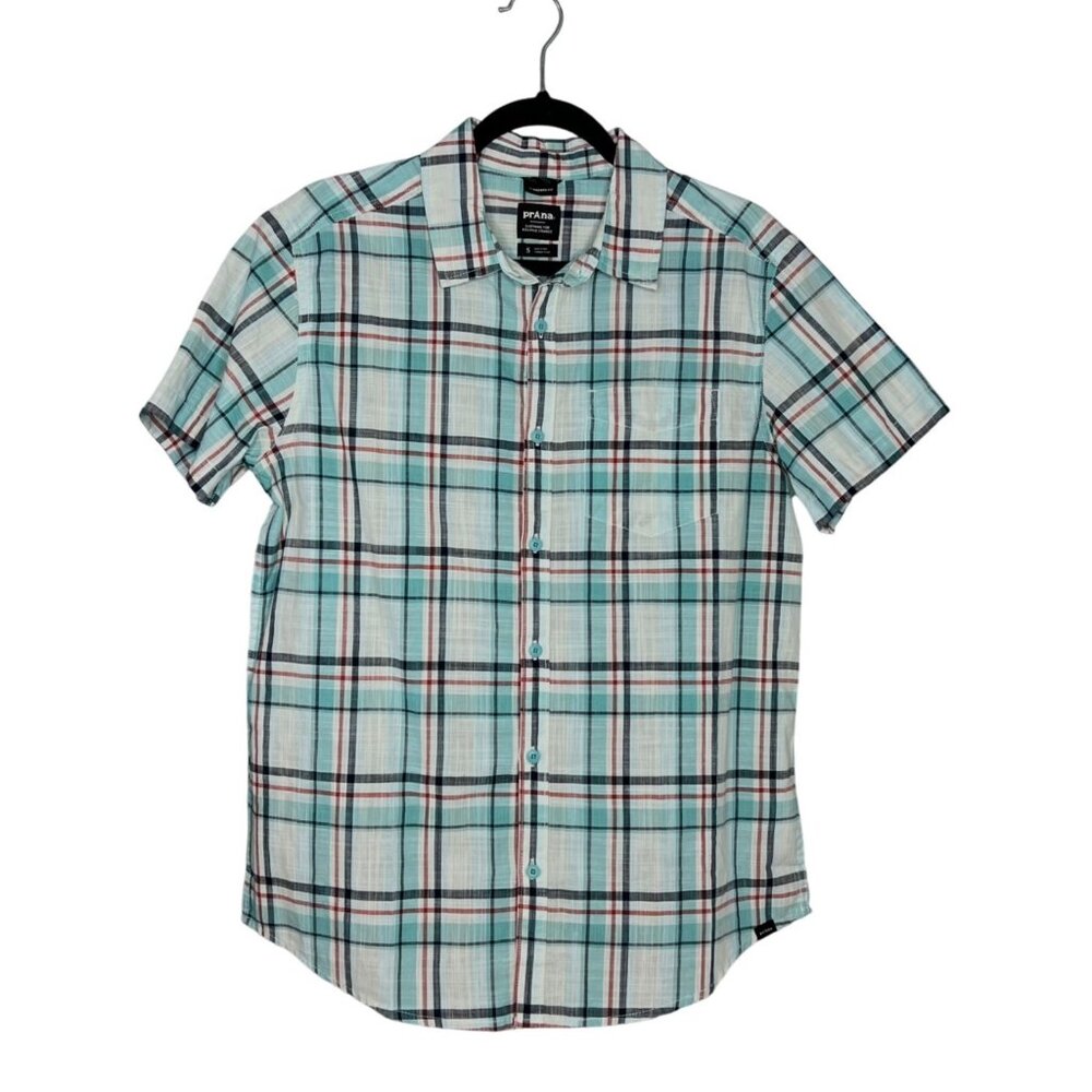 Prana Shirt Mens Size S Button Up Down Short Sleeve Plaid‎ Standard Fit Organic